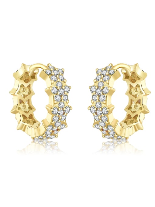 18K gold [white] star earrings 925 Sterling Silver Cubic Zirconia Geometric Trend Hoop Earring